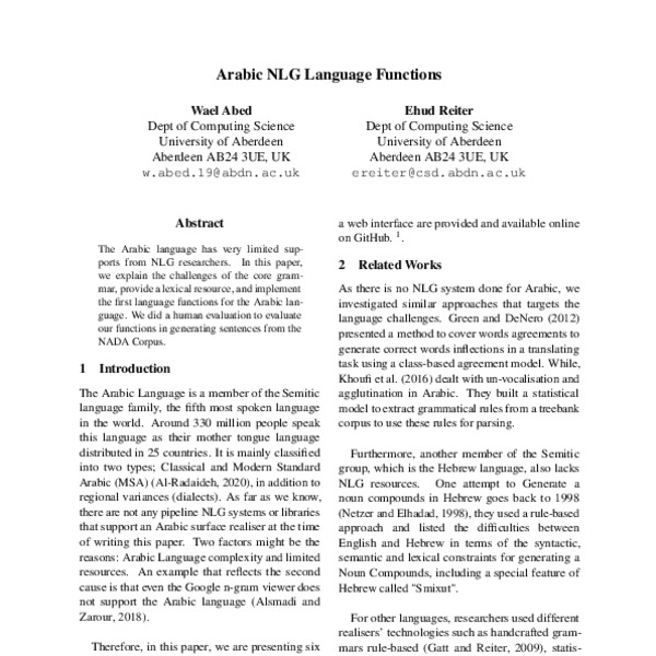 Arabic NLG Language Functions - ACL Anthology
