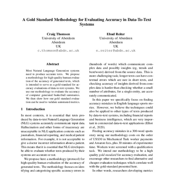 A Gold Standard Methodology for Evaluating Accuracy in DataToText