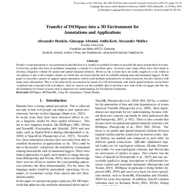 Transfer of ISOSpace into a 3D Environment for Annotations and ...