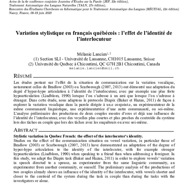 Variation stylistique en français québécois : l’effet de l’identité de ...