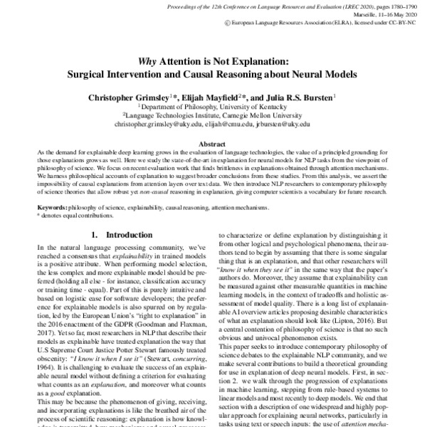 Why Attention is Not Explanation: Surgical Intervention and Causal ...