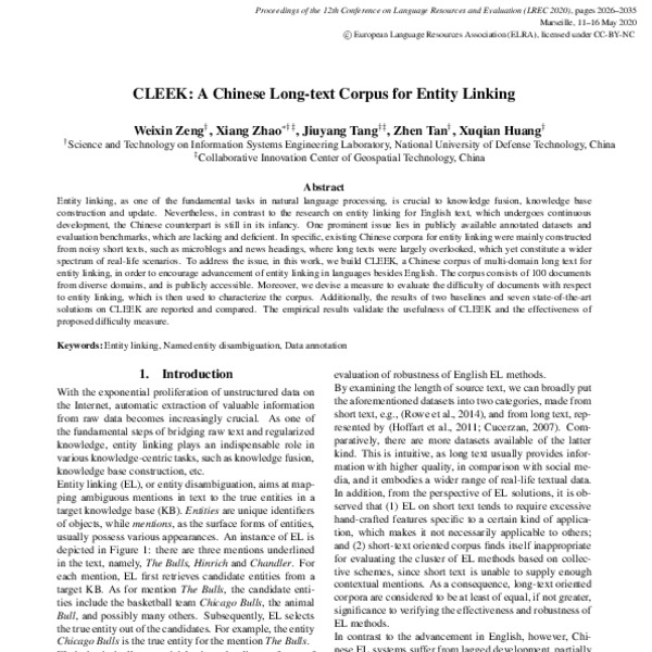 CLEEK: A Chinese Long-text Corpus for Entity Linking - ACL Anthology