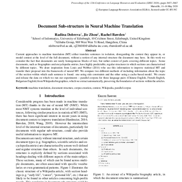 Document Sub-structure in Neural Machine Translation - ACL Anthology