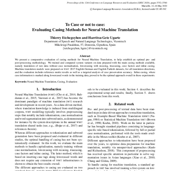 To Case or not to case: Evaluating Casing Methods for Neural Machine ...