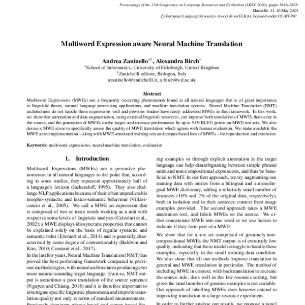 Multiword Expression aware Neural Machine Translation - ACL Anthology