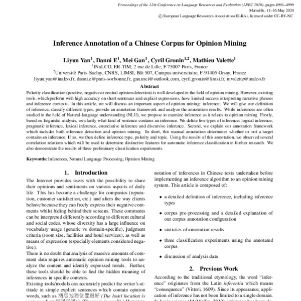 Inference Annotation of a Chinese Corpus for Opinion Mining - ACL Anthology