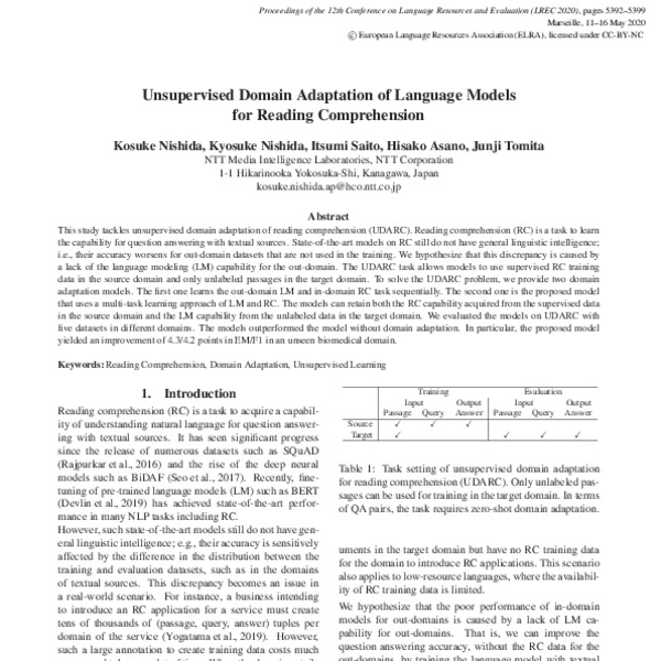 Unsupervised Domain Adaptation of Language Models for Reading ...