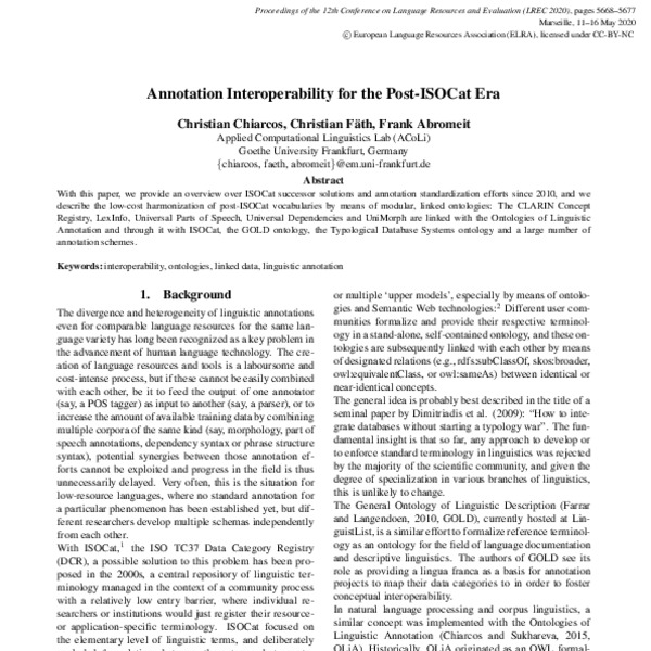 Annotation Interoperability for the Post-ISOCat Era - ACL Anthology