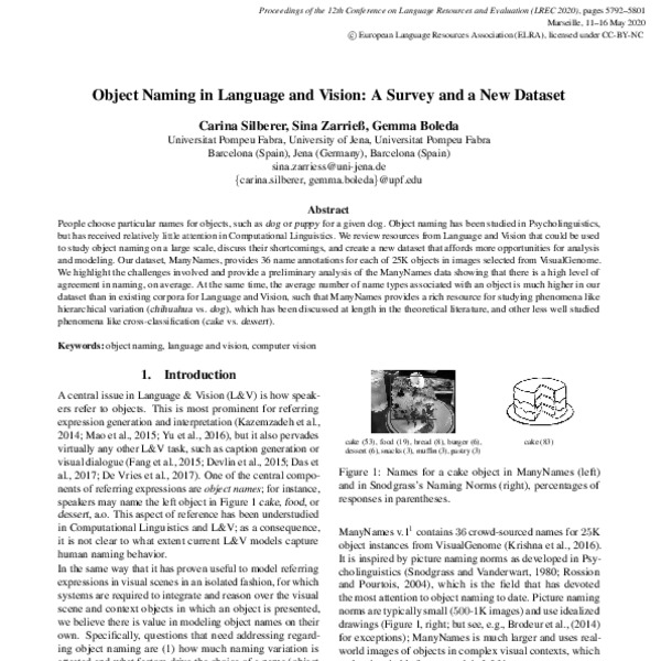 Object Naming in Language and Vision: A Survey and a New Dataset - ACL ...