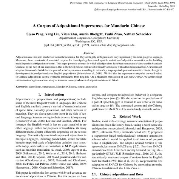 A Corpus of Adpositional Supersenses for Mandarin Chinese - ACL Anthology