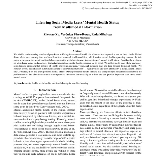 Inferring Social Media Users’ Mental Health Status from Multimodal ...