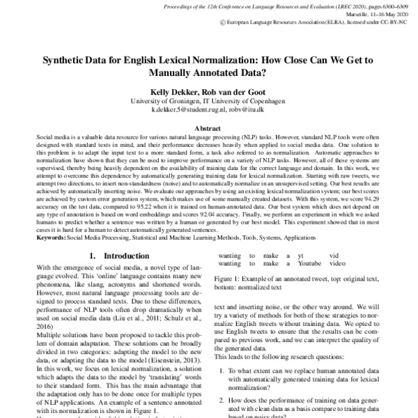 Synthetic Data for English Lexical Normalization: How Close Can We Get ...