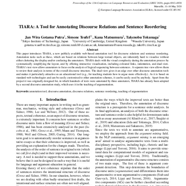 TIARA: A Tool for Annotating Discourse Relations and Sentence ...