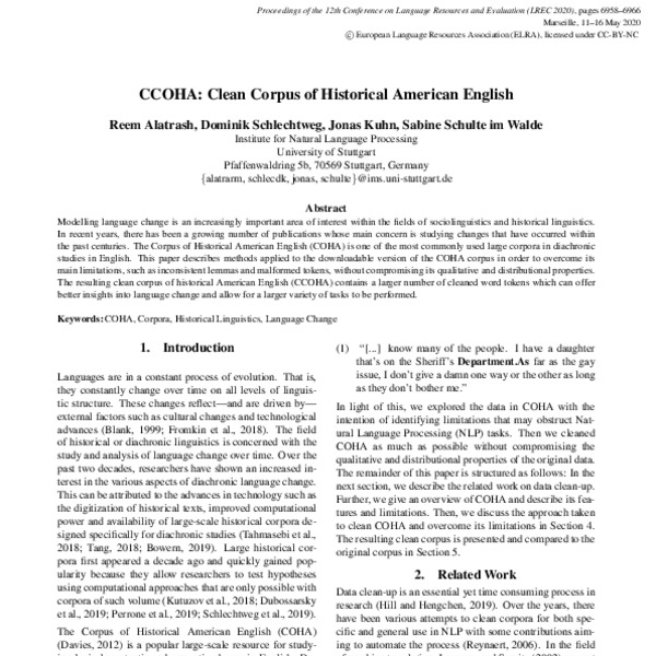 CCOHA Clean Corpus of Historical American English ACL Anthology