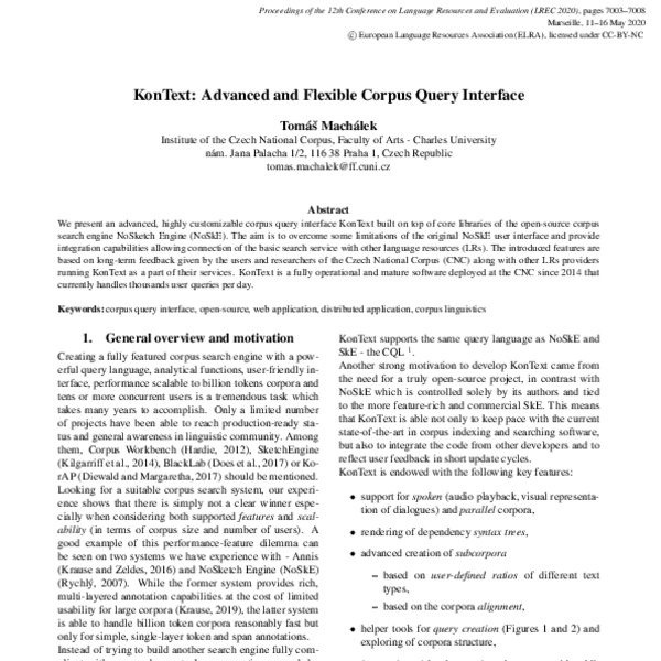 KonText: Advanced and Flexible Corpus Query Interface - ACL Anthology