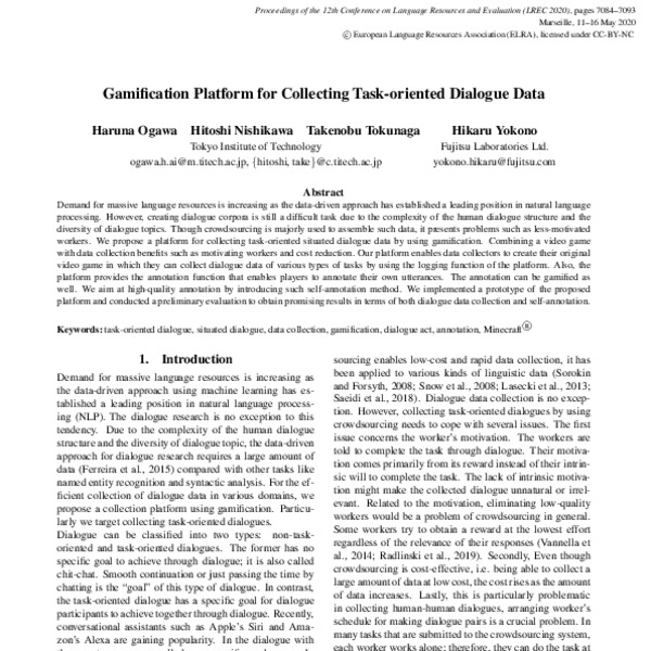 Gamification Platform for Collecting Task-oriented Dialogue Data - ACL ...