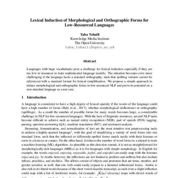 Lexical Induction of Morphological and Orthographic Forms for Low ...