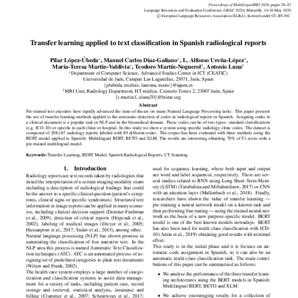 Transfer learning applied to text classification in Spanish ...
