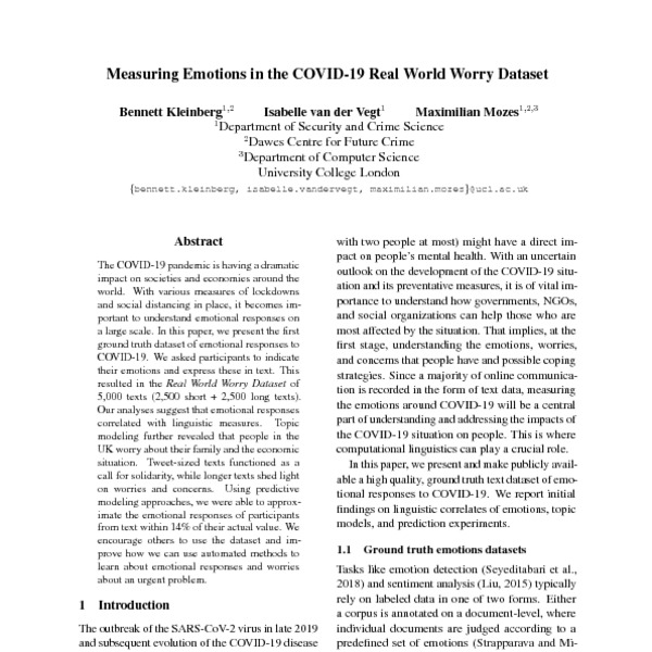 Measuring Emotions in the COVID-19 Real World Worry Dataset - ACL Anthology