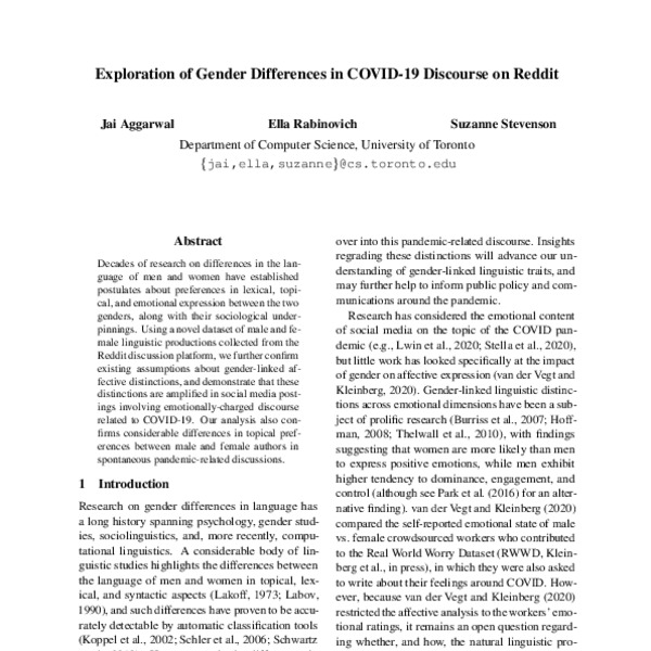Exploration of Gender Differences in COVID-19 Discourse on Reddit - ACL ...