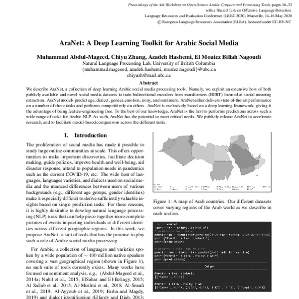 AraNet: A Deep Learning Toolkit for Arabic Social Media - ACL Anthology