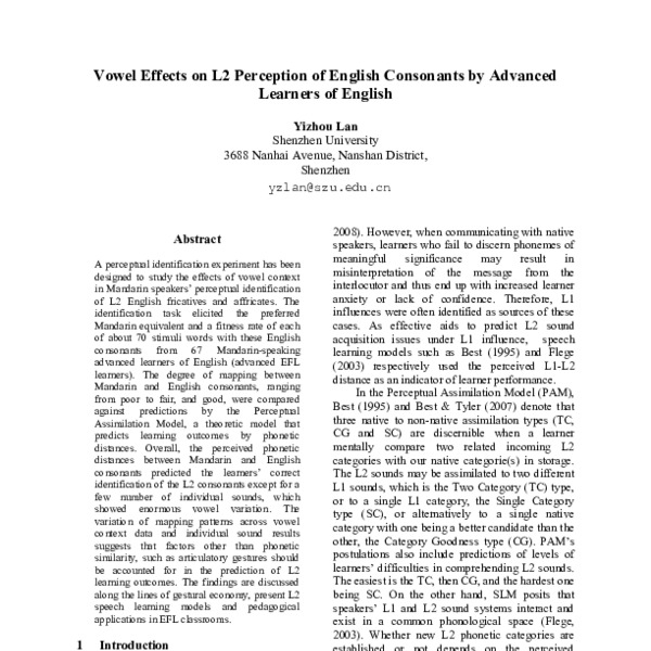 Vowel Effects on L2 Perception of English Consonants by Advanced ...