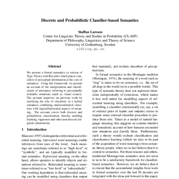 Discrete and Probabilistic Classifier-based Semantics - ACL Anthology