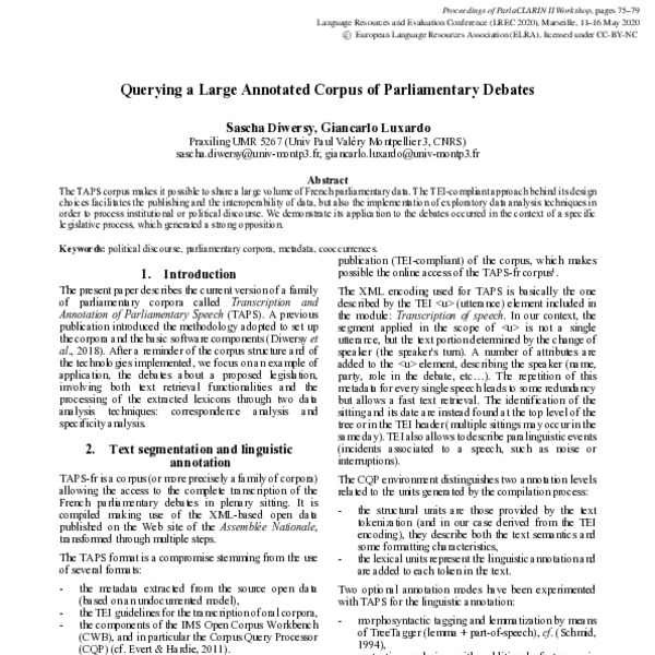 Querying a large annotated corpus of parliamentary debates - ACL Anthology