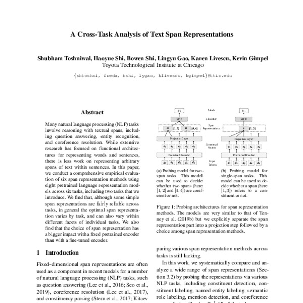 A Cross-Task Analysis of Text Span Representations - ACL Anthology