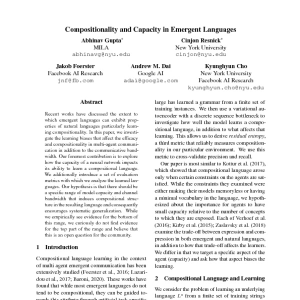 Compositionality and Capacity in Emergent Languages - ACL Anthology