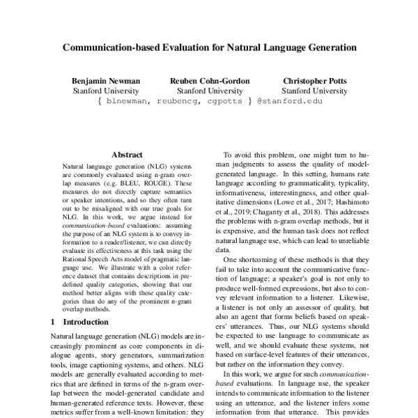 Communication-based Evaluation for Natural Language Generation - ACL ...