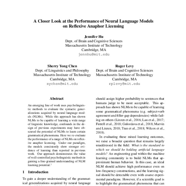 A closer look at the performance of neural language models on reflexive ...