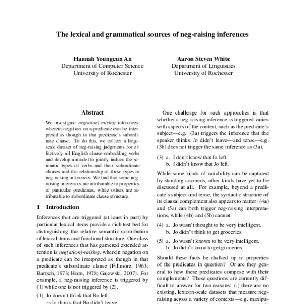 The lexical and grammatical sources of neg-raising inferences - ACL ...