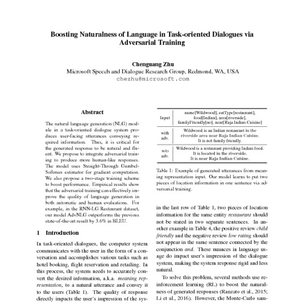 Boosting Naturalness Of Language In Task Oriented Dialogues Via Adversarial Training Acl Anthology