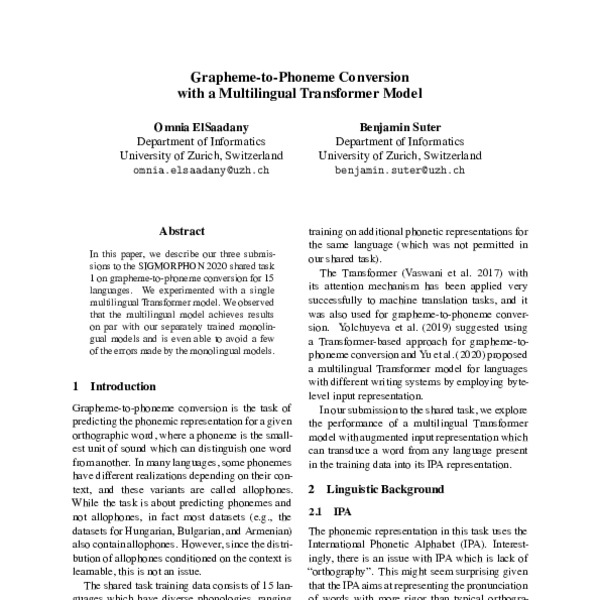 Grapheme-to-Phoneme Conversion with a Multilingual Transformer Model ...