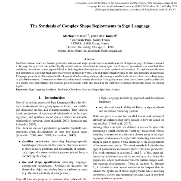 The Synthesis of Complex Shape Deployments in Sign Language - ACL Anthology