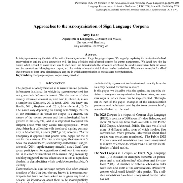 Approaches to the Anonymisation of Sign Language Corpora - ACL Anthology