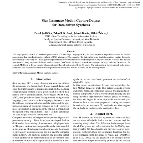 Sign Language Motion Capture Dataset for Data-driven Synthesis - ACL ...