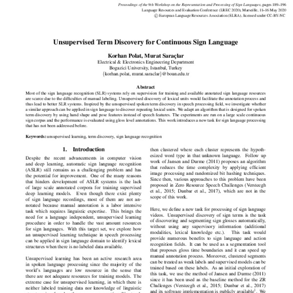 Unsupervised Term Discovery for Continuous Sign Language - ACL Anthology