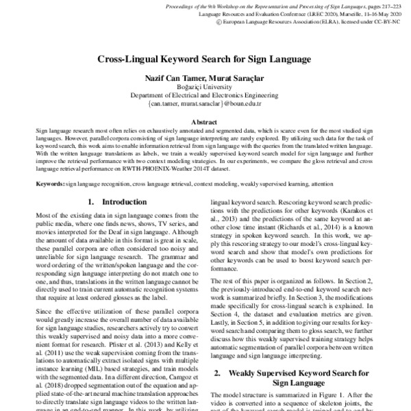 Cross-Lingual Keyword Search for Sign Language - ACL Anthology