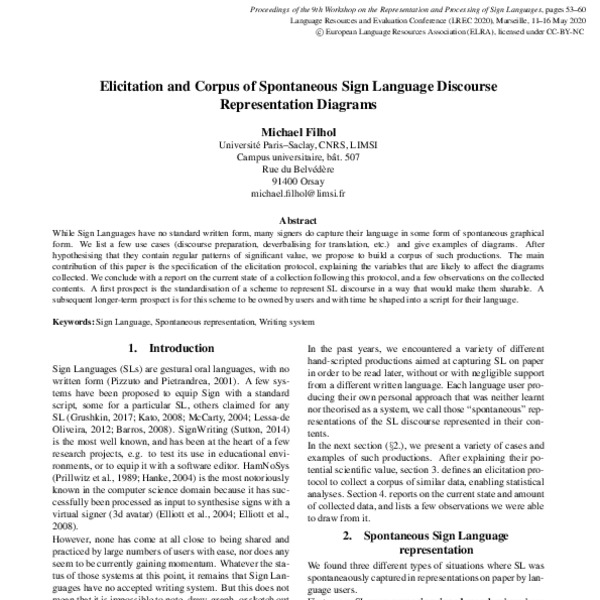 Elicitation and Corpus of Spontaneous Sign Language Discourse ...