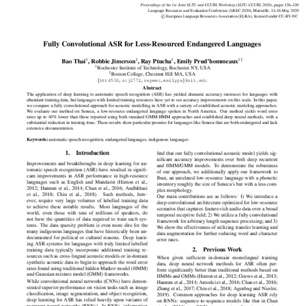 Fully Convolutional ASR for Less-Resourced Endangered Languages - ACL ...