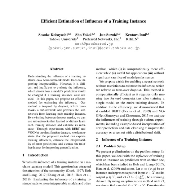 Efficient Estimation of Influence of a Training Instance - ACL Anthology