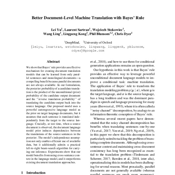 Better Document-Level Machine Translation with Bayes’ Rule - ACL Anthology