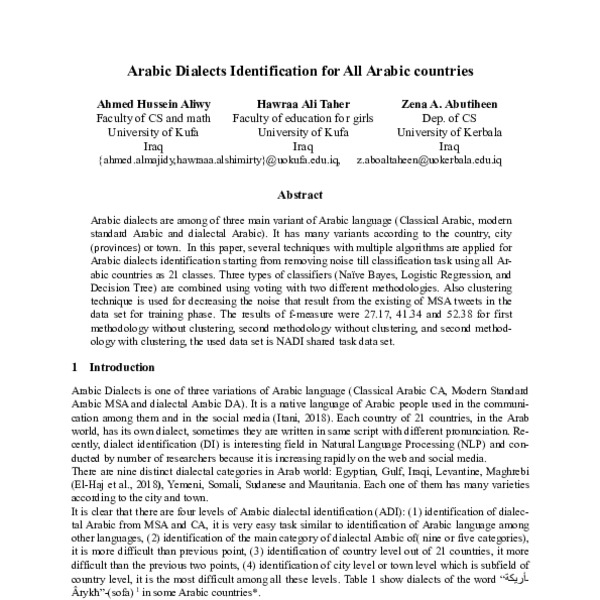 Arabic Dialects Identification for All Arabic countries - ACL Anthology