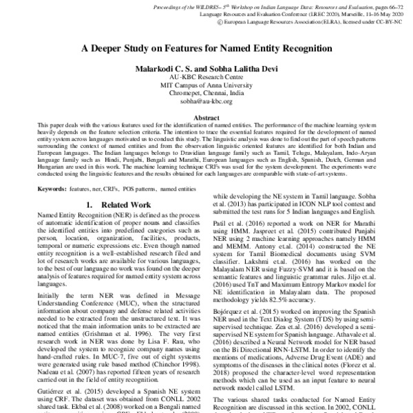 A Deeper Study on Features for Named Entity Recognition - ACL Anthology