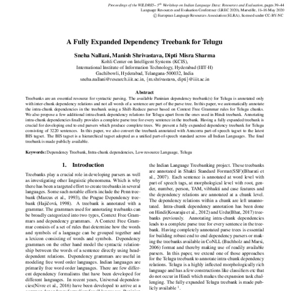 A Fully Expanded Dependency Treebank for Telugu - ACL Anthology