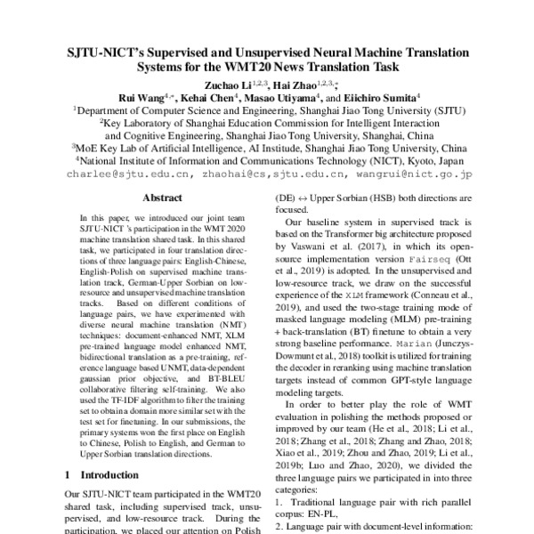SJTU-NICT’s Supervised and Unsupervised Neural Machine Translation ...
