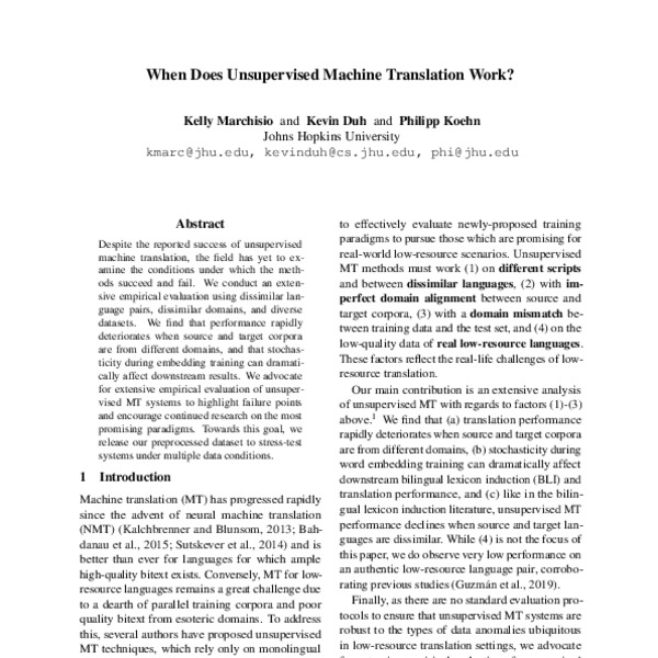 When Does Unsupervised Machine Translation Work? - ACL Anthology