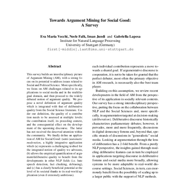 Towards Argument Mining for Social Good: A Survey - ACL Anthology